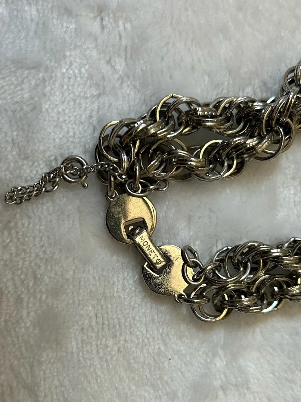 Monet Silver Tone Byzantine Chain Bracelet Vintage